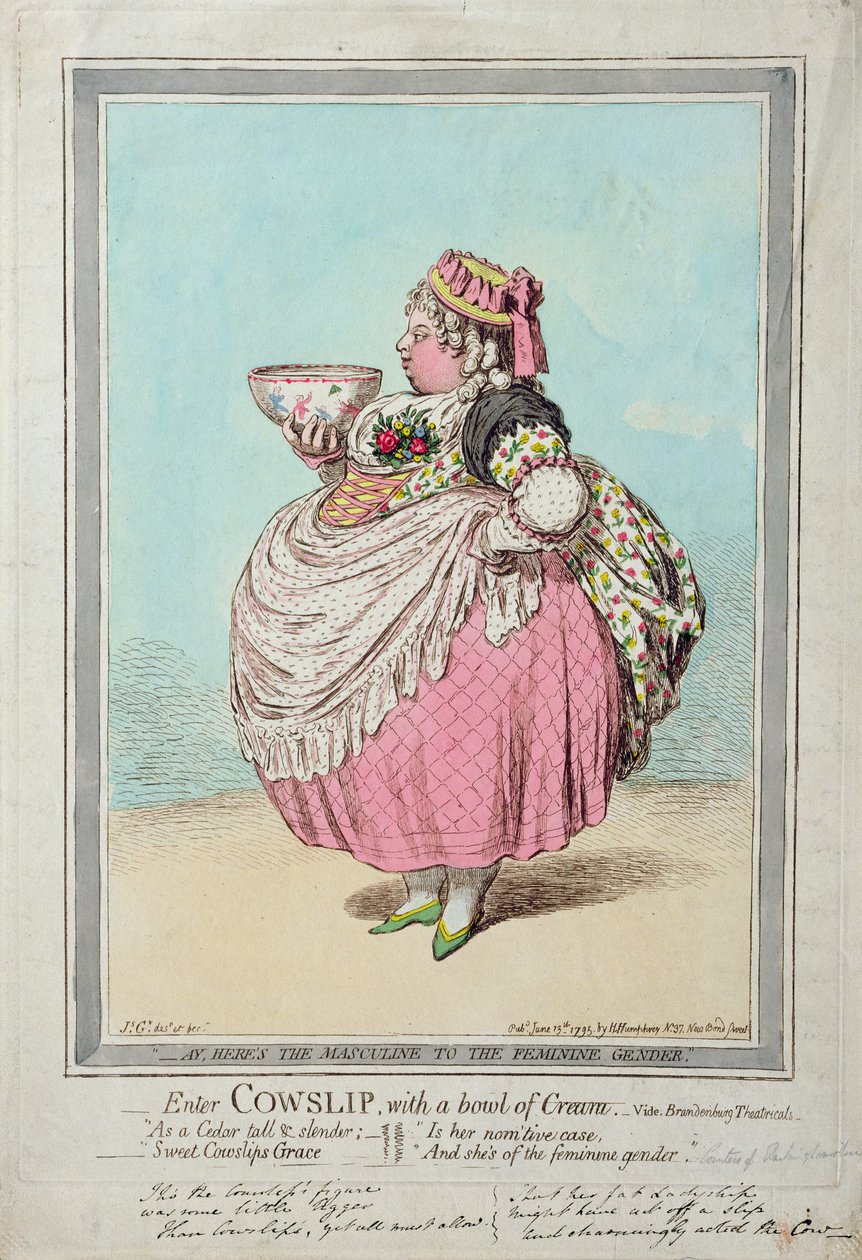 Enter Cowslip, mit einer Schüssel Sahne, veröffentlicht von Hannah Humphrey 1795 von James Gillray