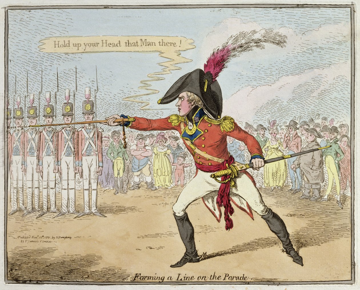 Eine Linie auf der Parade bilden, veröffentlicht von Hannah Humphrey im Jahr 1801 von James Gillray