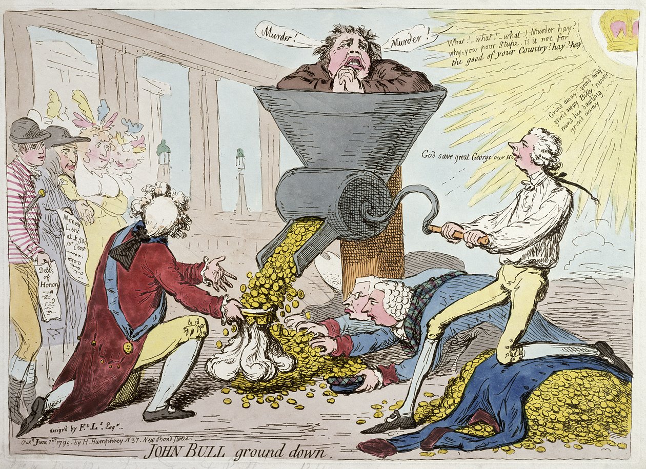 John Bull Ground Down, veröffentlicht von Hannah Humphrey im Jahr 1795 von James Gillray