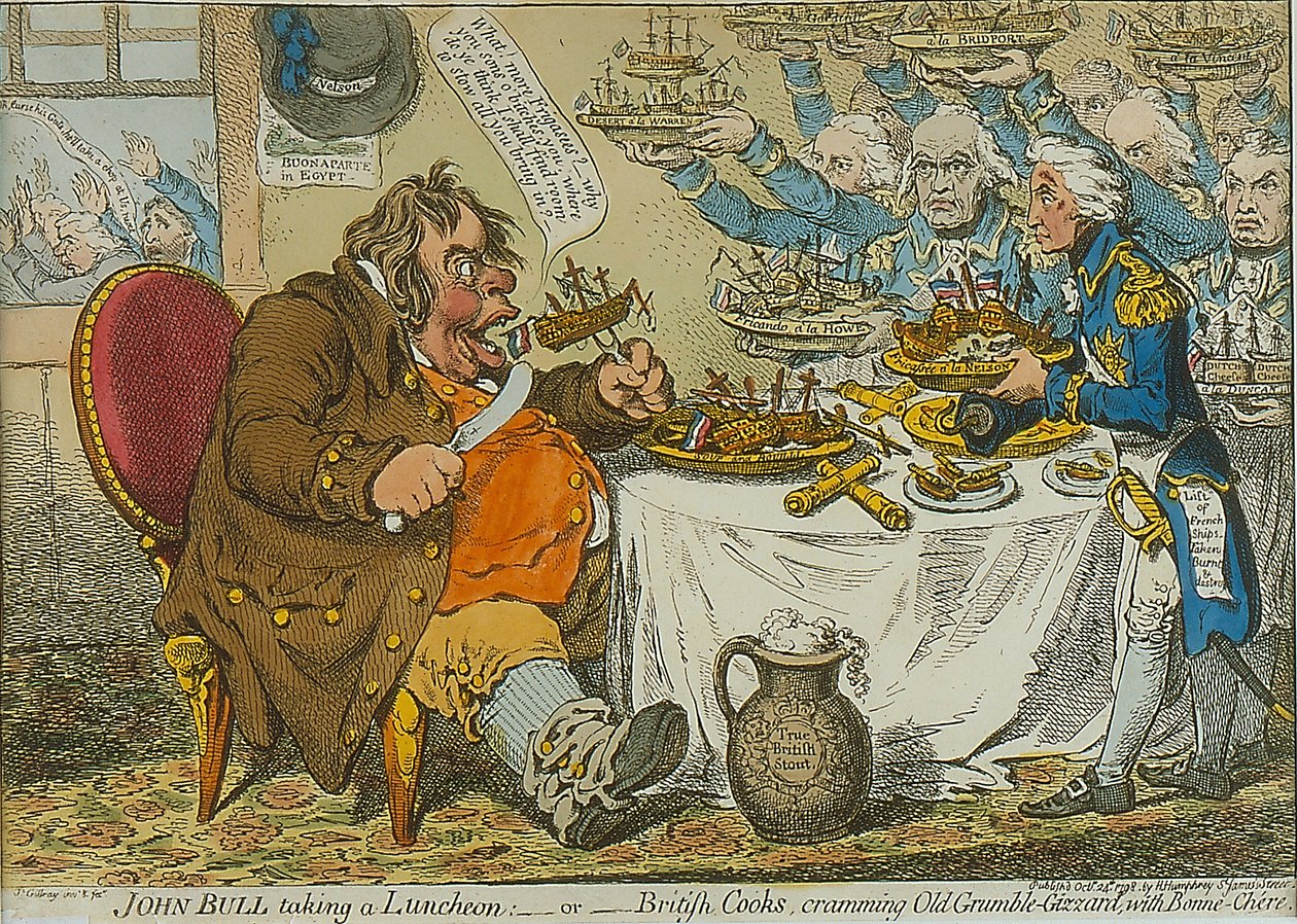 John Bull beim Mittagessen, 1798 (farbige Radierung) von James Gillray