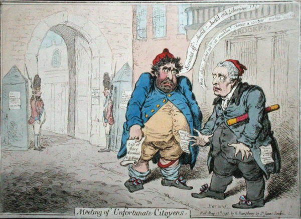 Treffen unglücklicher Bürger, veröffentlicht von Hannah Humphrey im Jahr 1798 von James Gillray