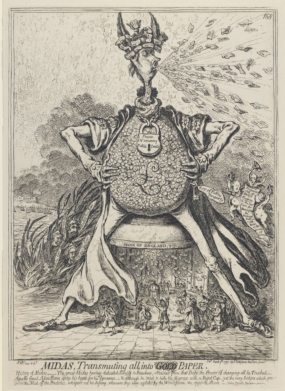Midas, alles in Gold verwandelnd, 1797 von James Gillray