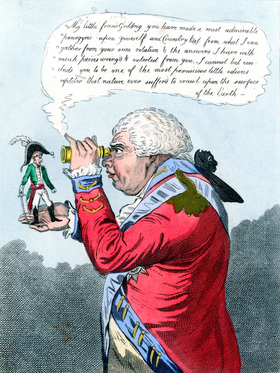 Napoleon und König Georg III als Gulliver und der König von Brobdingnag von James Gillray