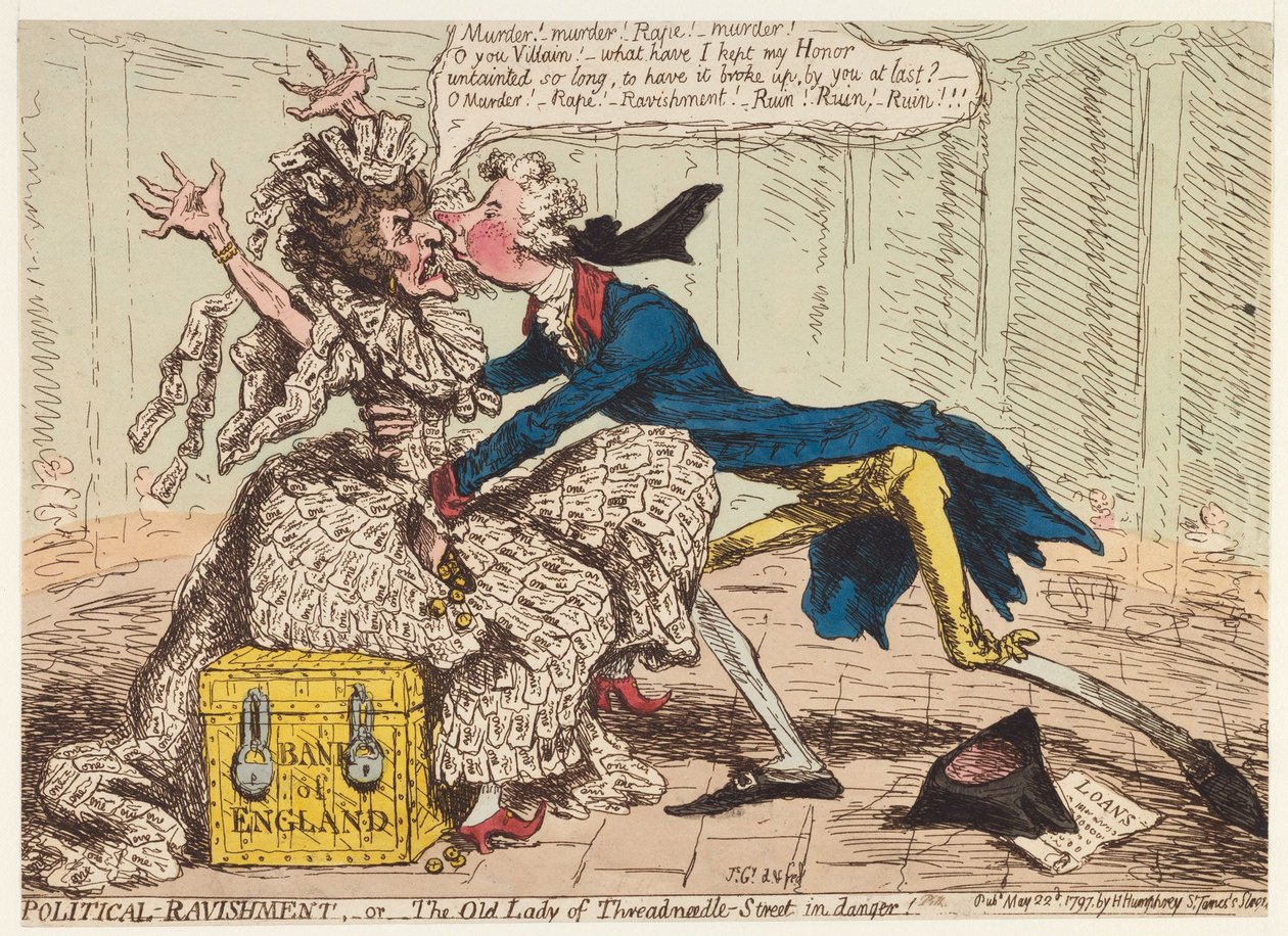 Politische Vergewaltigung oder die alte Dame von Threadneedle Street in Gefahr!, 1797 von James Gillray