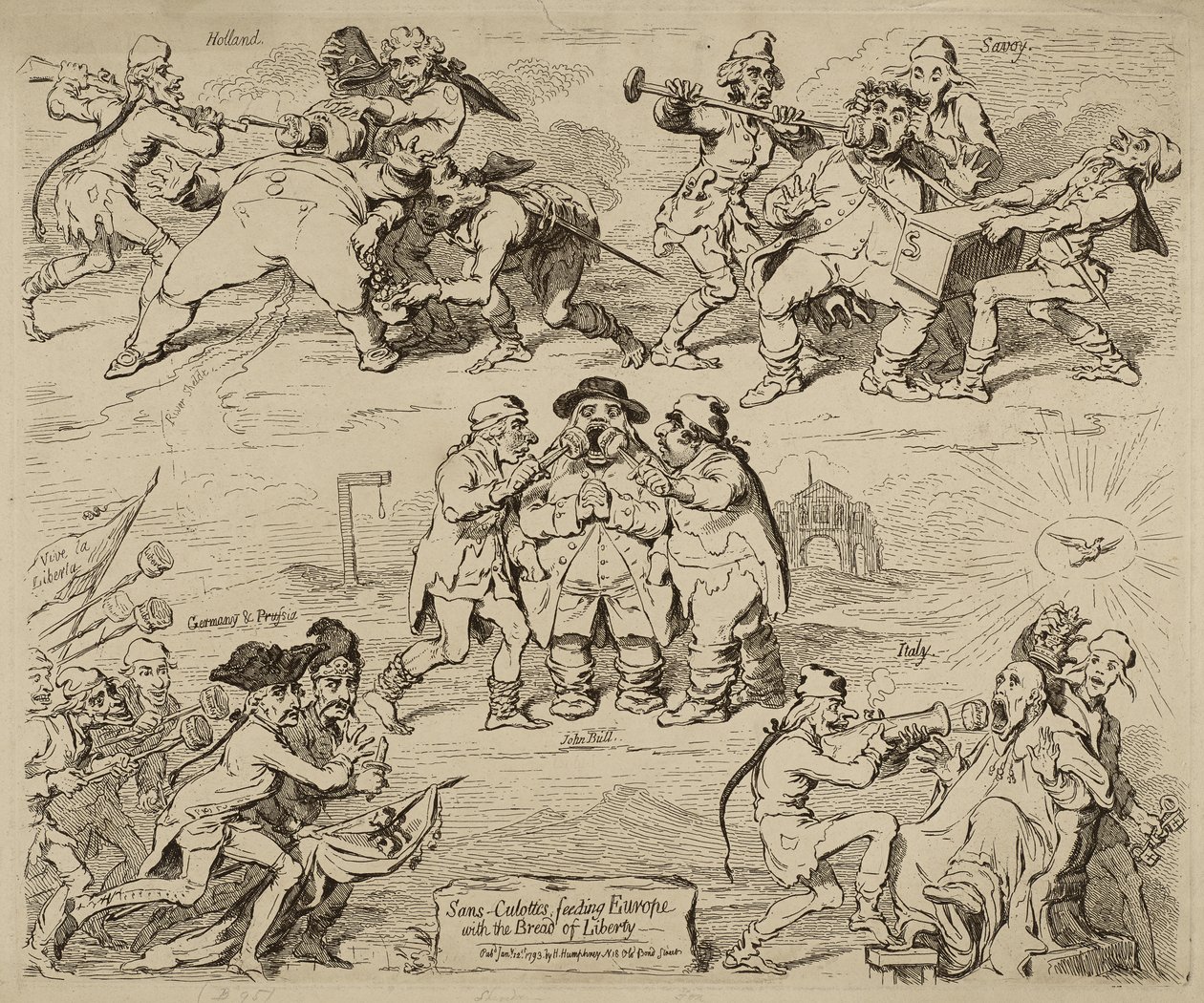 Sans-Culottes, die Europa mit dem Brot der Freiheit füttern von James Gillray