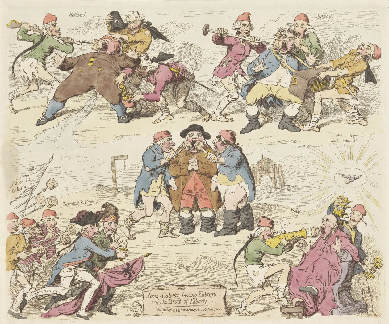 Sansculotten füttern Europa mit dem Brot der Freiheit, 1793 von James Gillray
