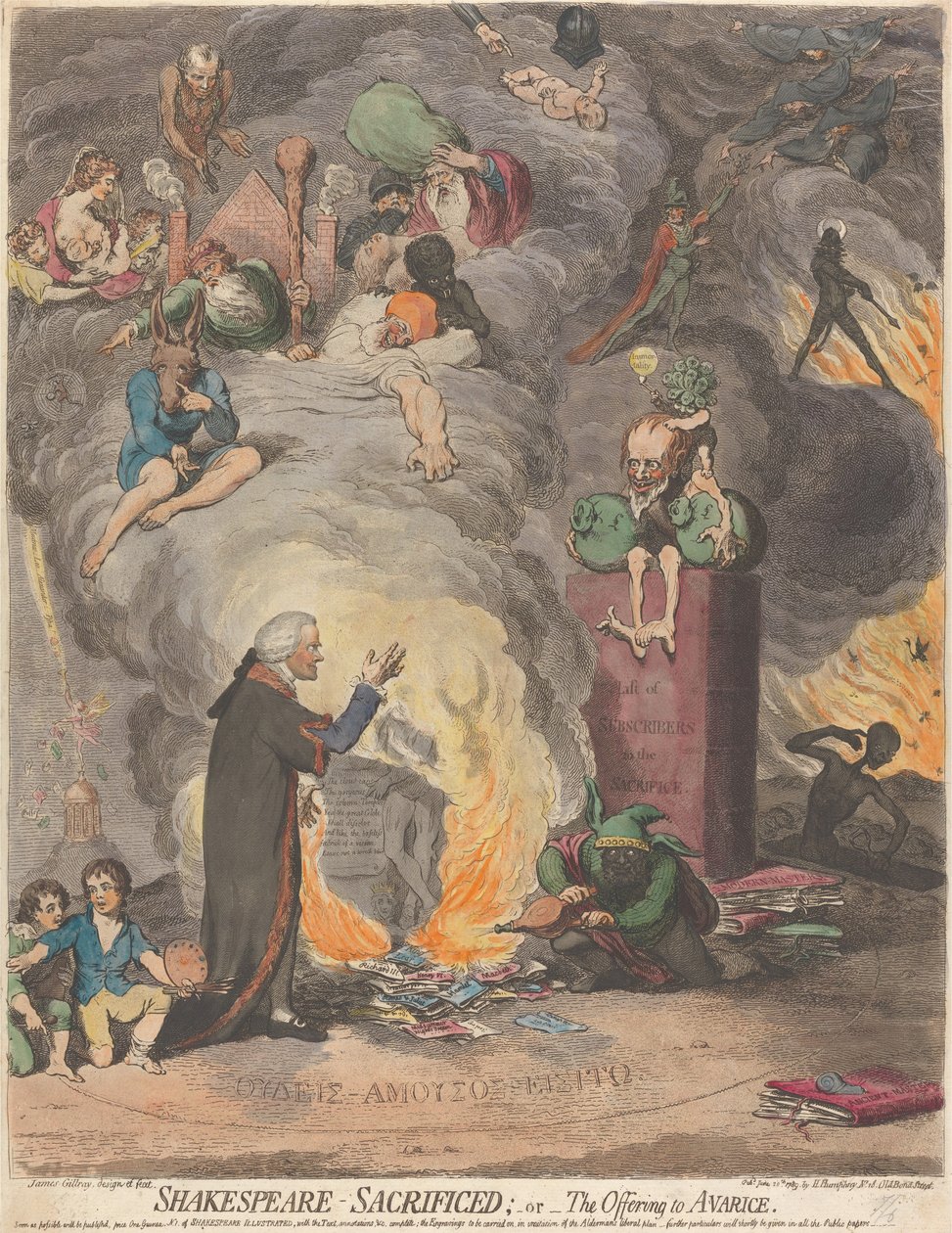 Shakespeare geopfert; oder, Das Opfer an die Gier von James Gillray