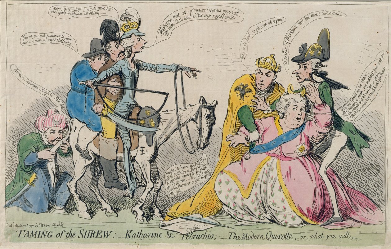 Der Widerspenstigen Zähmung: Katharina und Petruchio, oder Der moderne Quixote, veröffentlicht von S.W. Fores von James Gillray