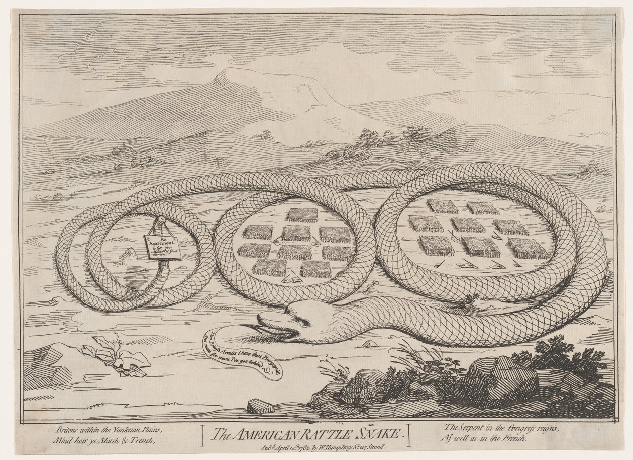 Die amerikanische Klapperschlange, 12. April 1782 von James Gillray.