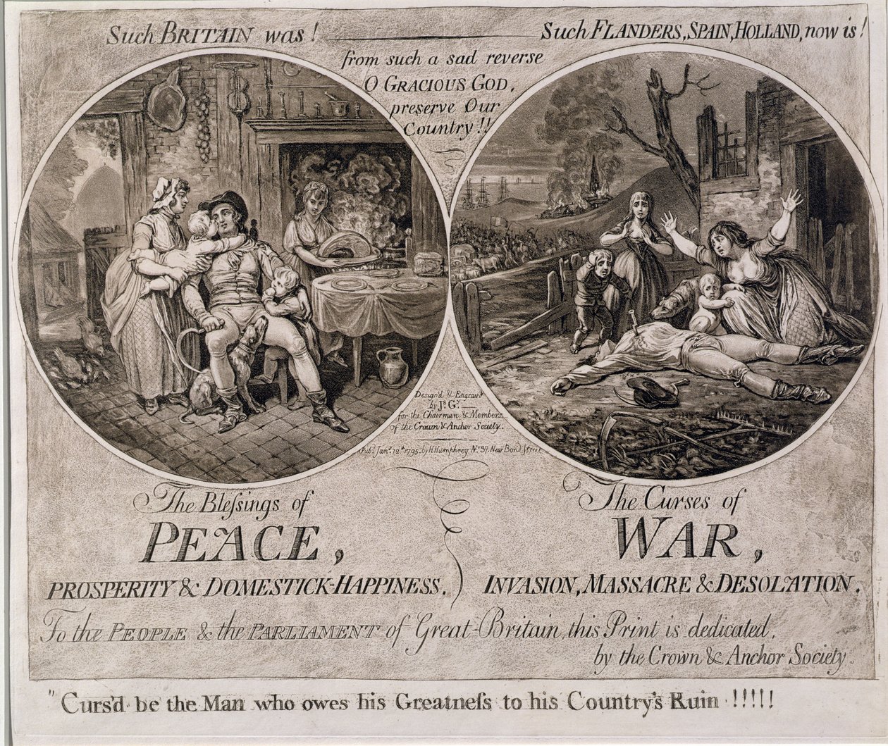 Die Segnungen des Friedens und die Flüche des Krieges, veröffentlicht von Hannah Humphrey im Jahr 1795 von James Gillray