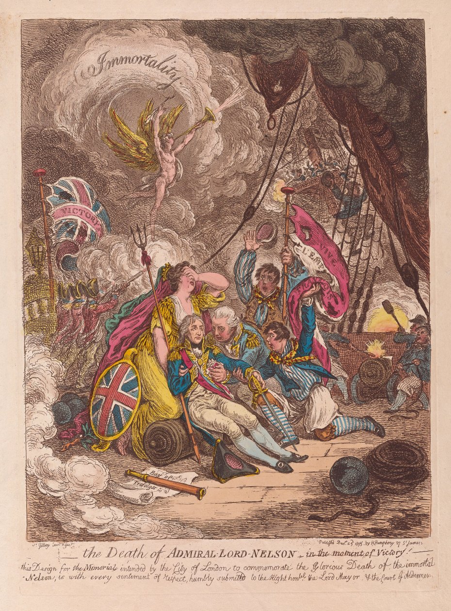 Der Tod von Admiral Lord Nelson, im Moment des Sieges, veröffentlicht 1805 von James Gillray