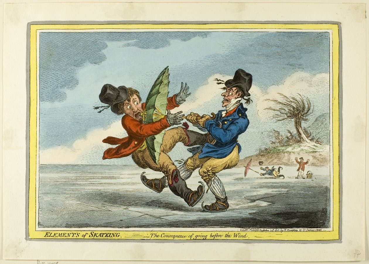 Die Elemente des Schlittschuhlaufens: Die Folge des Windes von James Gillray