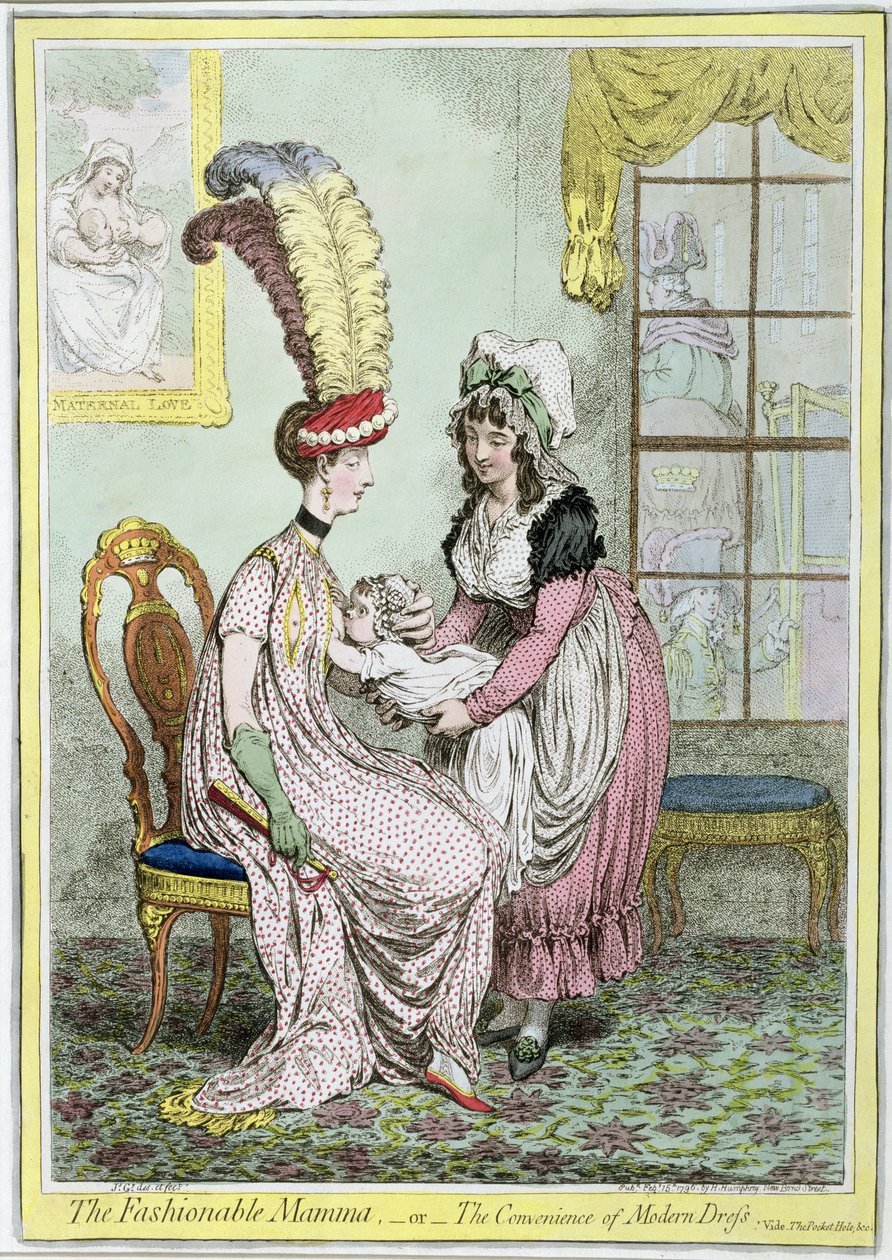 Die modische Mama oder Die Bequemlichkeit der modernen Kleidung, veröffentlicht 1796 von James Gillray