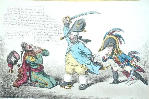 Der großmütige Minister züchtigt preußische Treulosigkeit, veröffentlicht von Hannah Humphrey 1806 von James Gillray