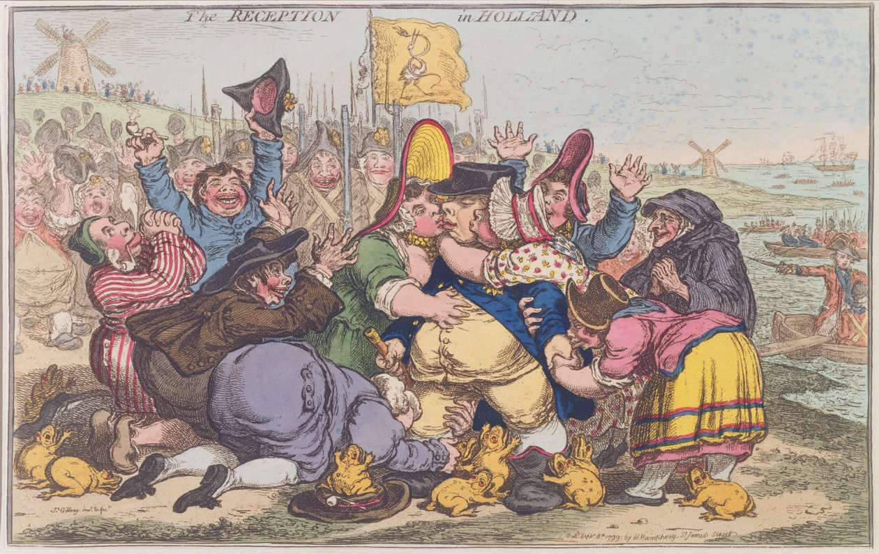 Der Empfang in Holland, veröffentlicht von Hannah Humphrey im Jahr 1799 von James Gillray