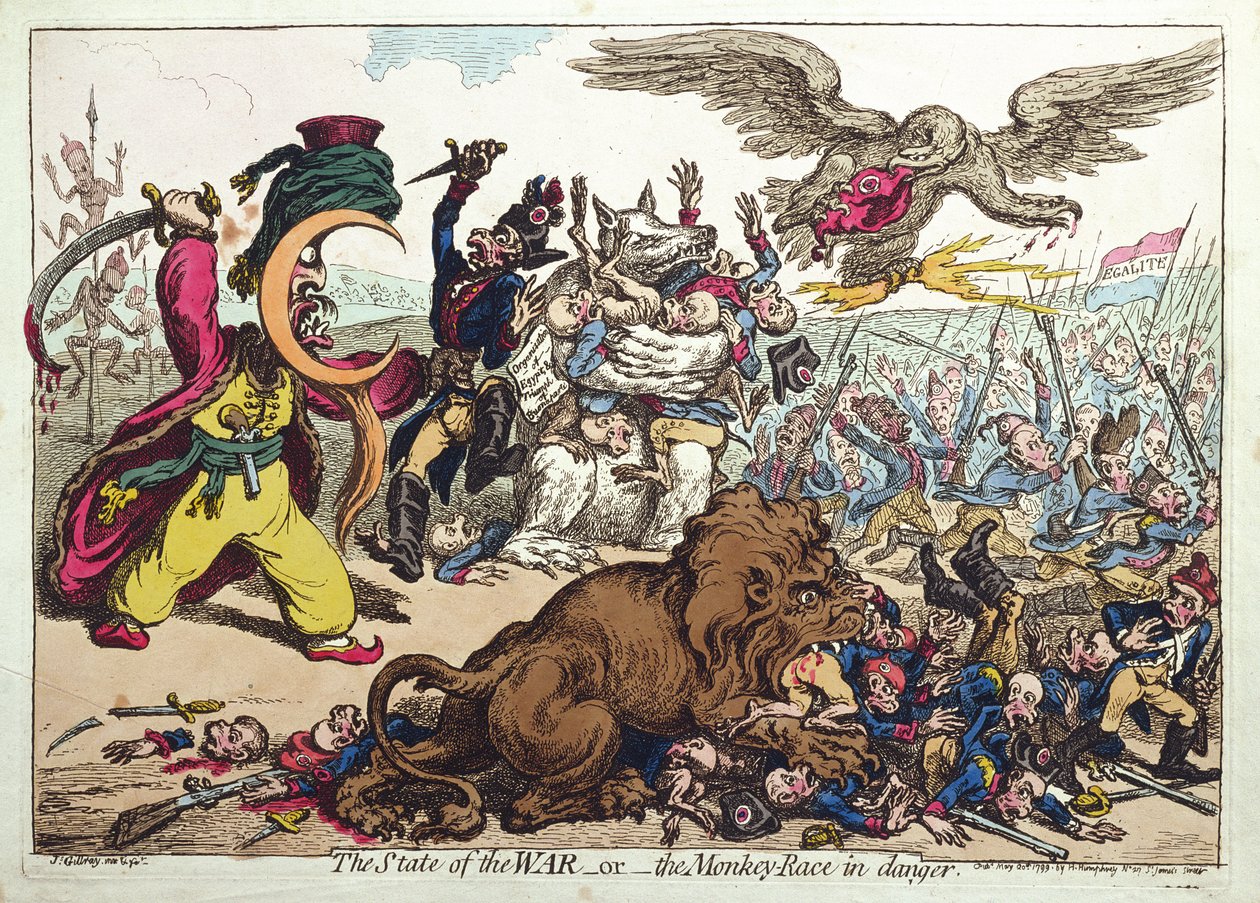 Der Kriegszustand oder Die Affenrasse in Gefahr, veröffentlicht von Hannah Humphrey 1799 von James Gillray