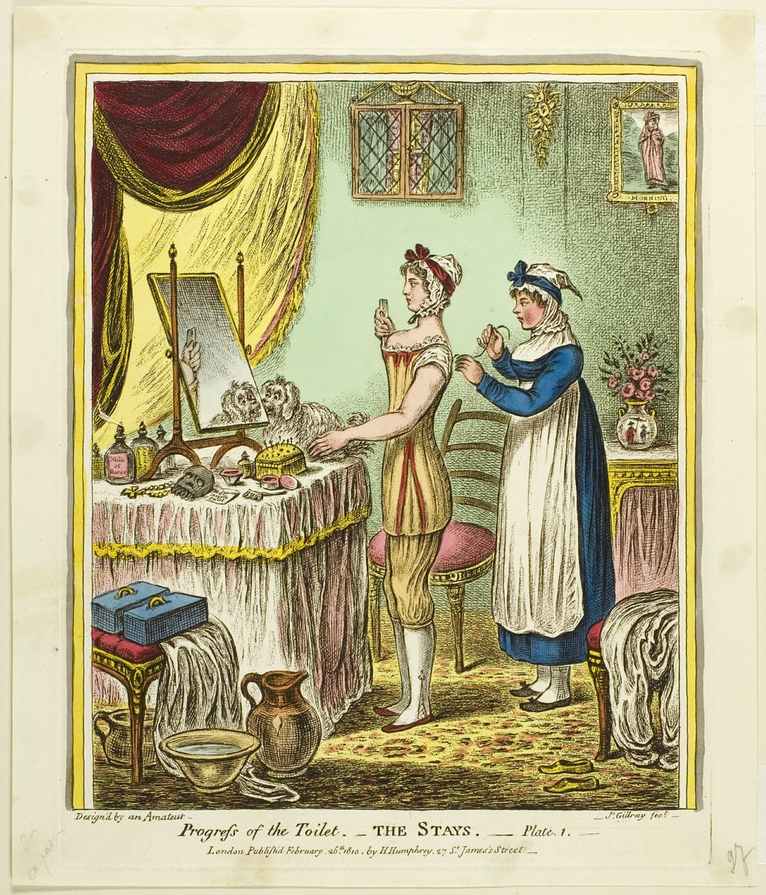 Die Korsetts, Platte eins aus Fortschritt der Toilette von James Gillray
