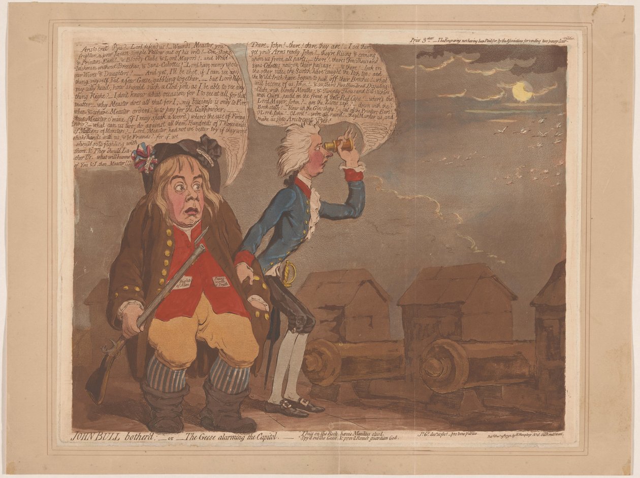 William Pitt und John Bull fürchten eine Invasion von James Gillray