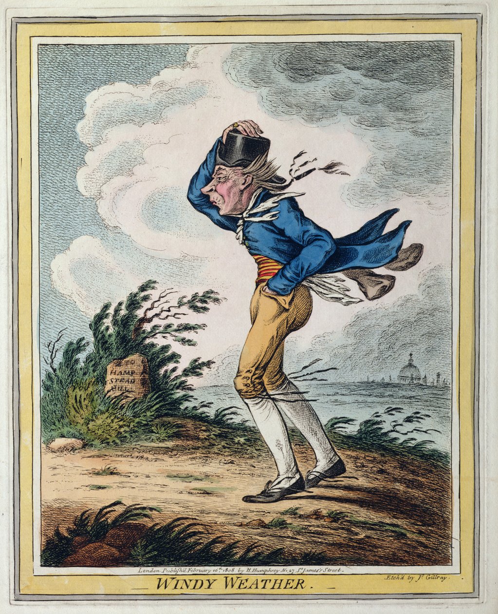 Windiges Wetter, veröffentlicht von Hannah Humphrey 1808 von James Gillray