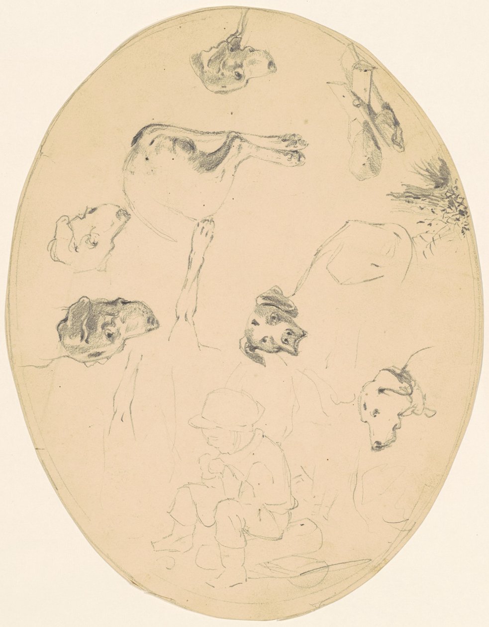 Studien von Hunden und einem sitzenden Jungen [recto] von James Goodwyn Clonney