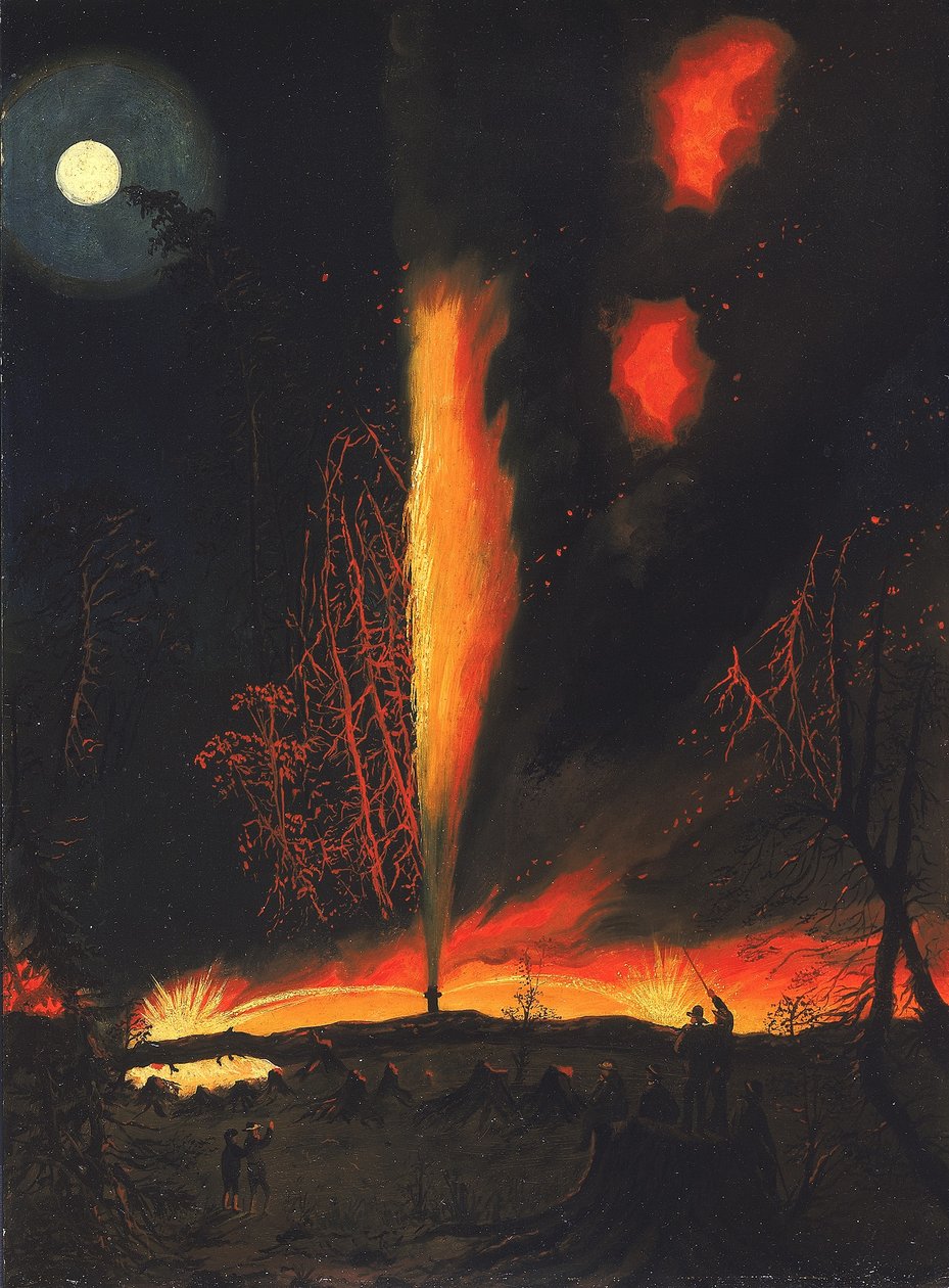 Brennender Ölbrunnen bei Nacht, nahe Rouseville, Pennsylvania von James Hamilton
