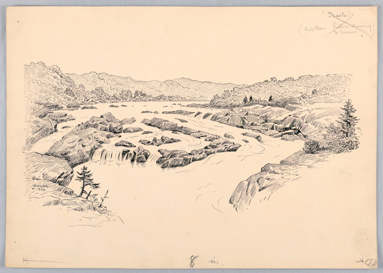Fluss-Stromschnellen, Entwurf für das Washington Board of Trade Dinner, 13. Mai 1908 von James Henry Moser