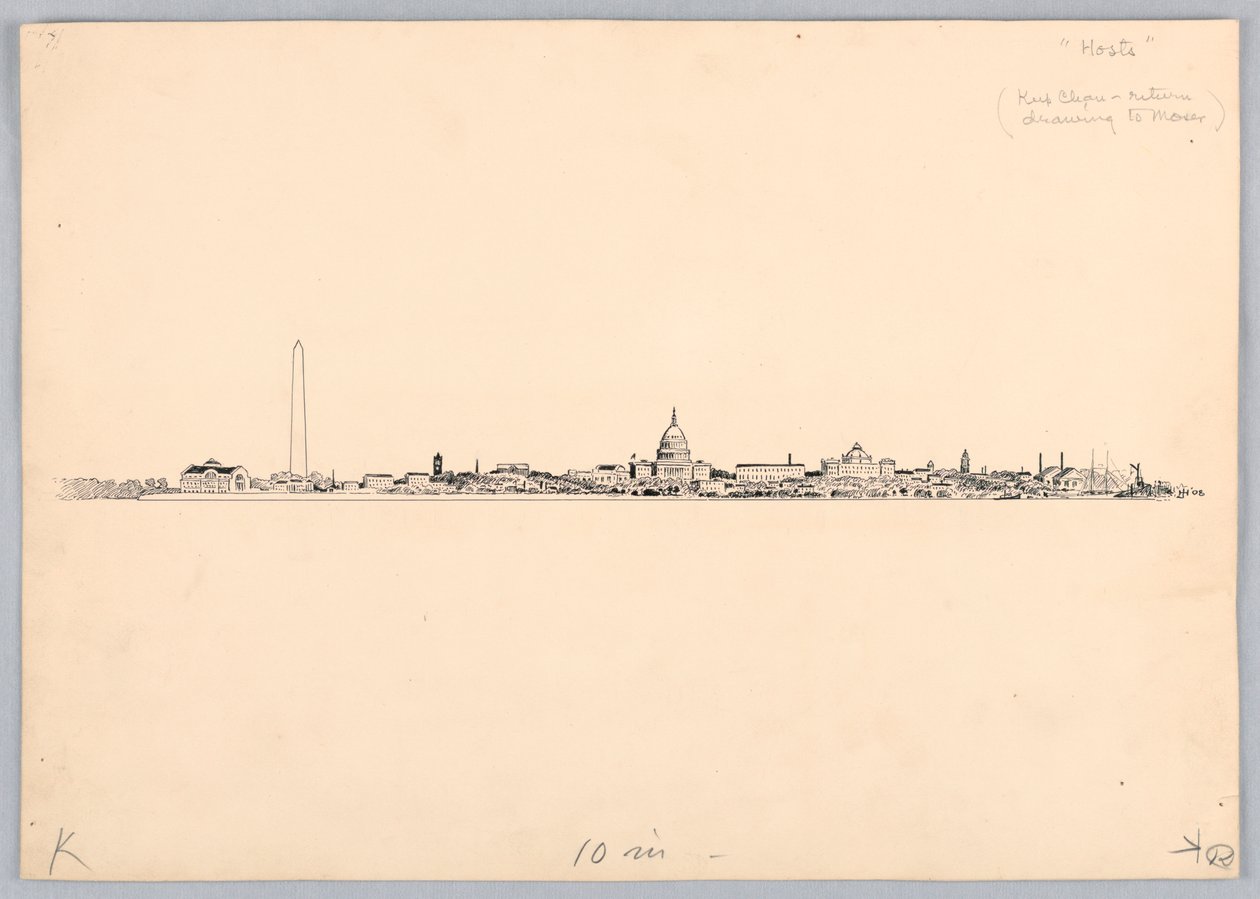 Washington Skyline, Design für das Washington Board of Trade Dinner, 13. Mai 1908 von James Henry Moser