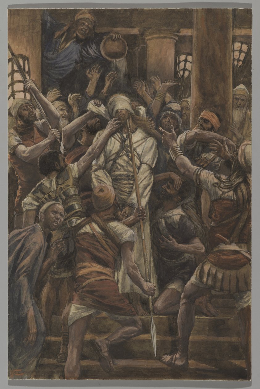 Misshandlungen im Haus des Kaiphas, Illustration aus Das Leben unseres Herrn Jesus Christus, 1886-94 von James Jacques Joseph Tissot