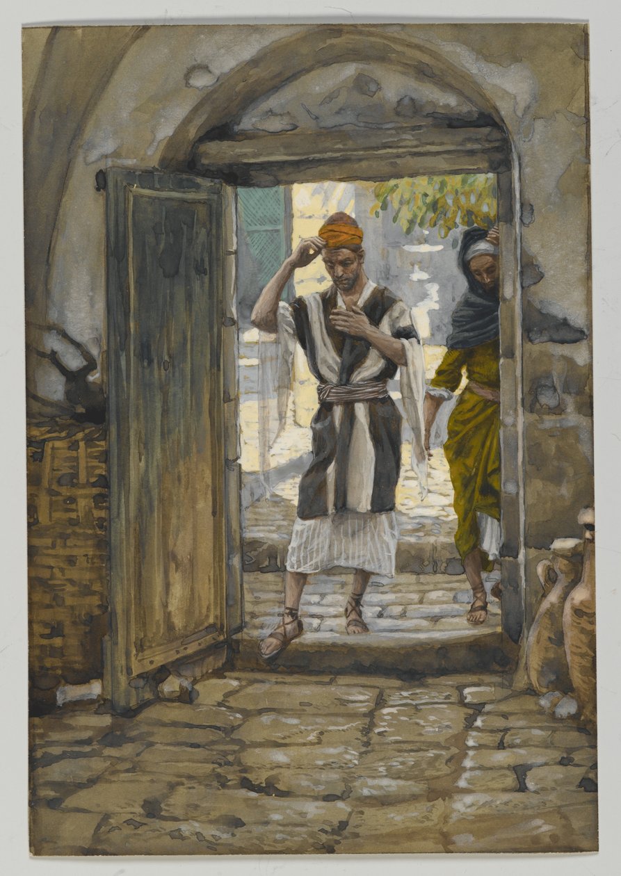 Beim Betreten des Hauses, grüßt es, Illustration aus Das Leben unseres Herrn Jesus Christus von James Jacques Joseph Tissot