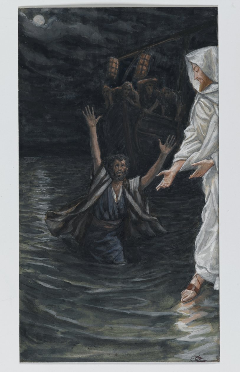 Heiliger Petrus geht auf dem Meer, Illustration aus Das Leben unseres Herrn Jesus Christus von James Jacques Joseph Tissot