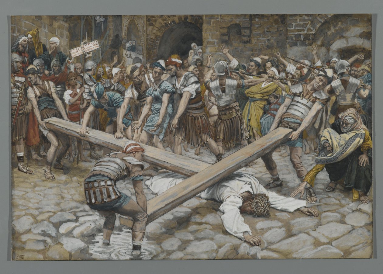 Simon von Kyrene gezwungen, das Kreuz mit Jesus zu tragen, Illustration aus Das Leben unseres Herrn Jesus Christus, 1886-94 von James Jacques Joseph Tissot
