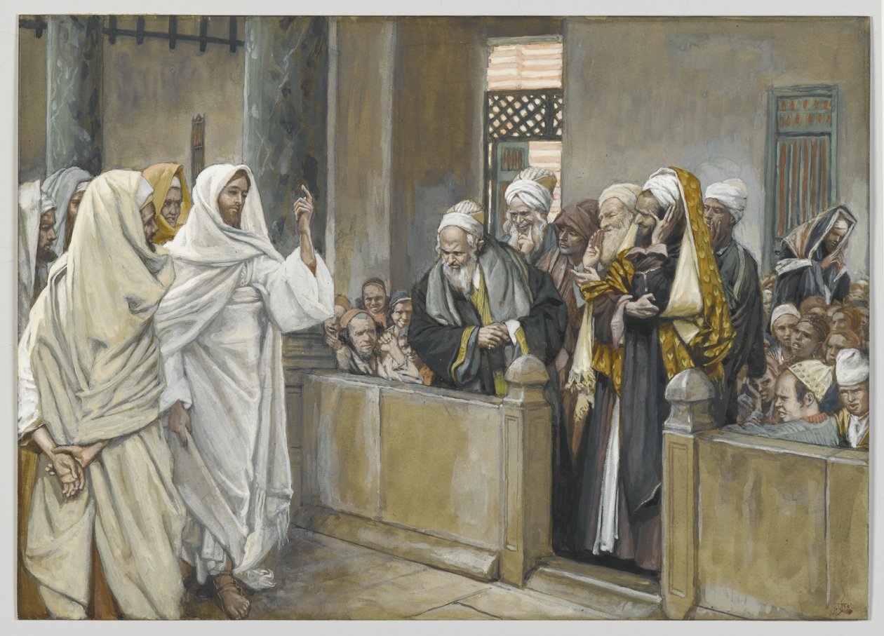 Die Hohepriester fragen Jesus, mit welchem Recht er so handelt, Illustration aus Das Leben unseres Herrn Jesus Christus, 1886-94 von James Jacques Joseph Tissot