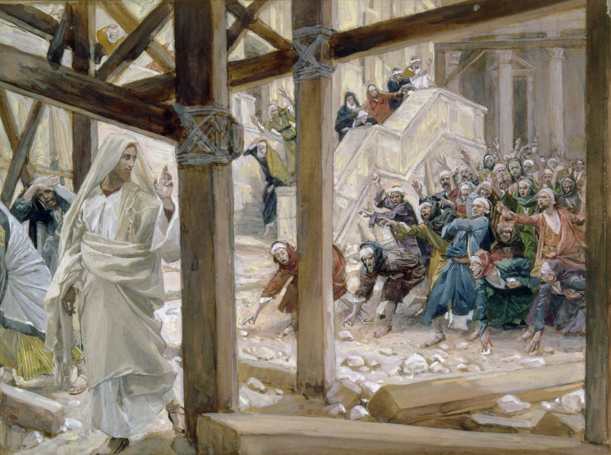 Die Juden hoben Steine auf, um ihn zu steinigen, Illustration für Das Leben Christi, ca. 1886-96 von James Jacques Joseph Tissot