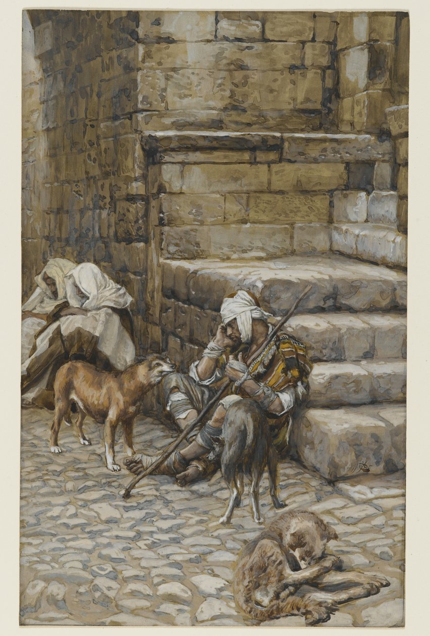 Der arme Lazarus an der Tür des reichen Mannes, Illustration aus Das Leben unseres Herrn Jesus Christus von James Jacques Joseph Tissot