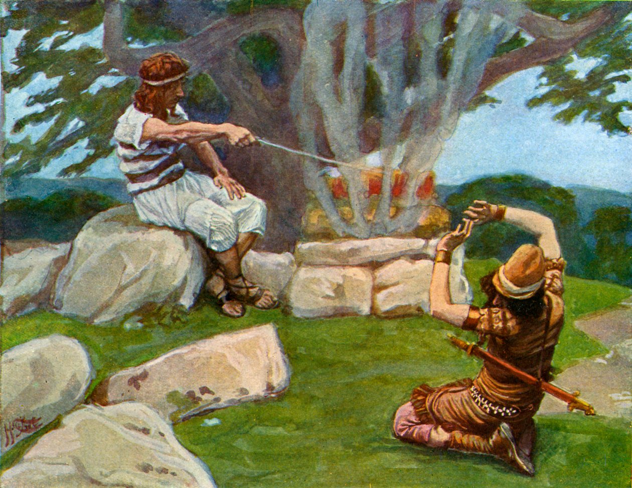 Der Engel entzündet das Feuer auf dem Altar von Gideon - Bibel von James Jacques Joseph after Tissot