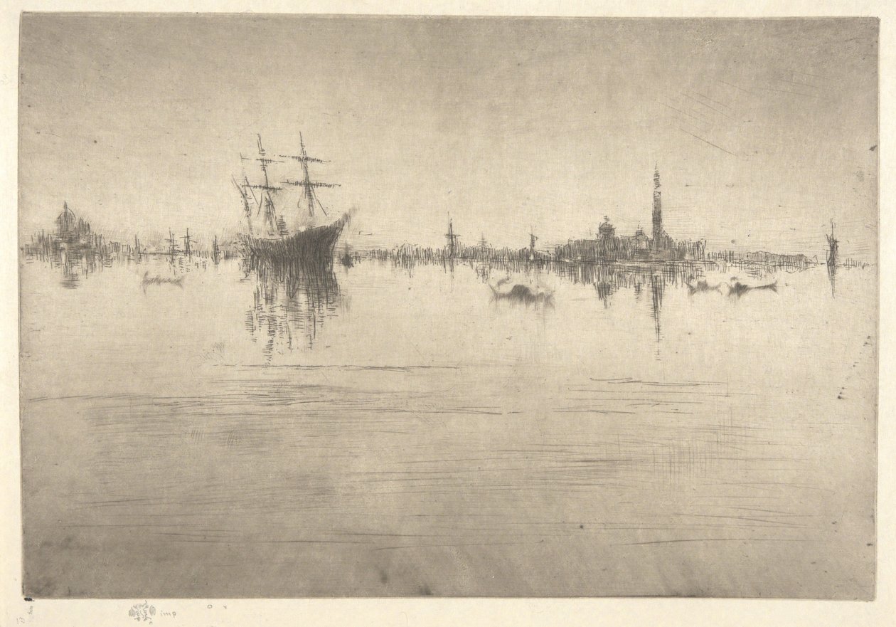 Nocturne, aus dem Ersten Venedig-Set (Venedig, Eine Serie von zwölf Radierungen) von James McNeill Whistler