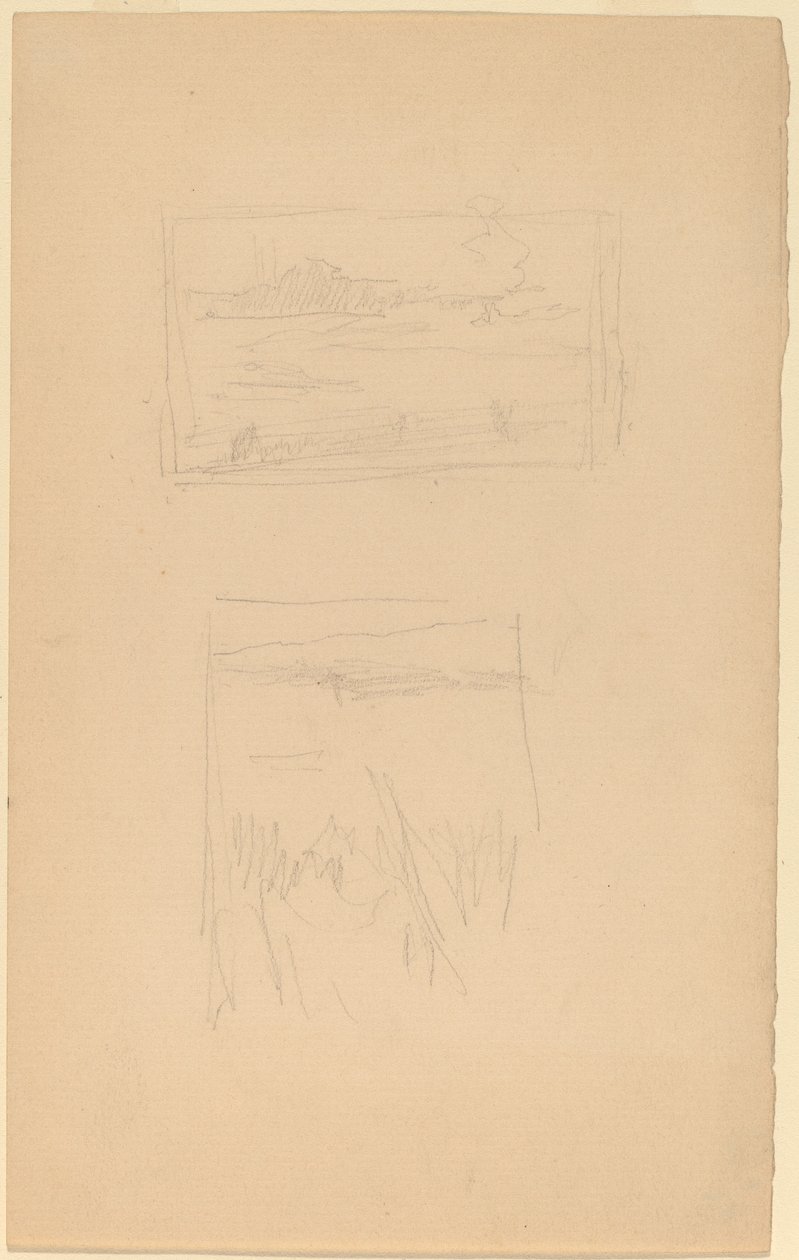 Zwei Skizzen von Landschaftsbildern, die bei der Society of British Artists ausgestellt sind von James Abbott McNeill Whistler