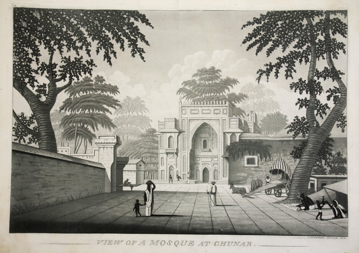 Ansicht einer Moschee in Chunar, veröffentlicht 1810, Gravur von James Moffat