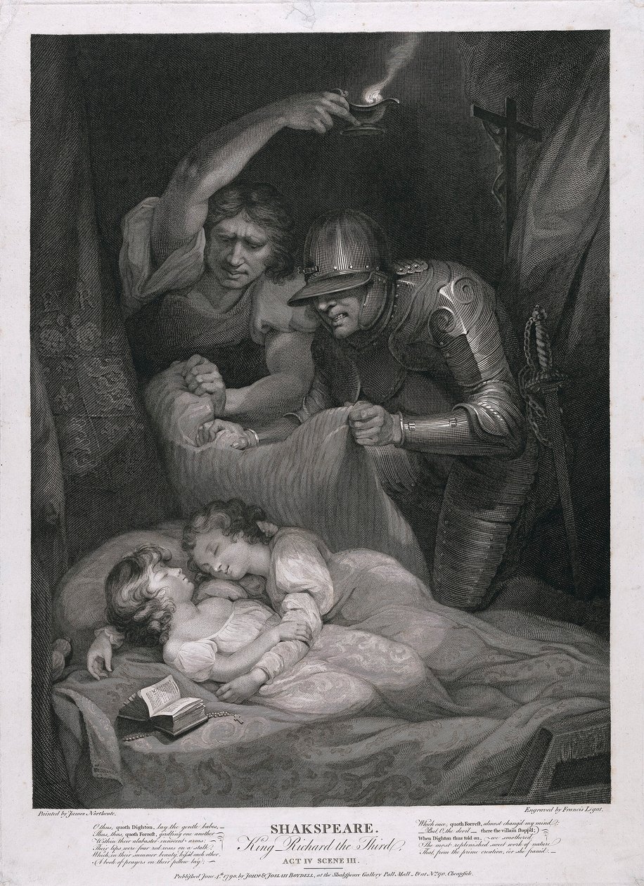 König Richard der Dritte: Akt IV, Szene III Der Mord an den Prinzen im Turm, veröffentlicht 1790 von James Northcote