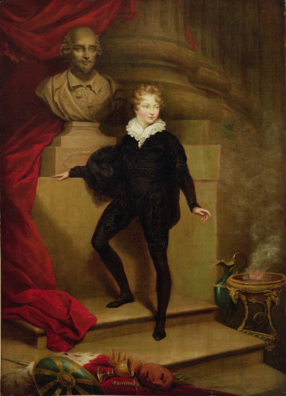 Meister Betty als Hamlet vor einer Büste von Shakespeare, ca. 1804-06 von James Northcote