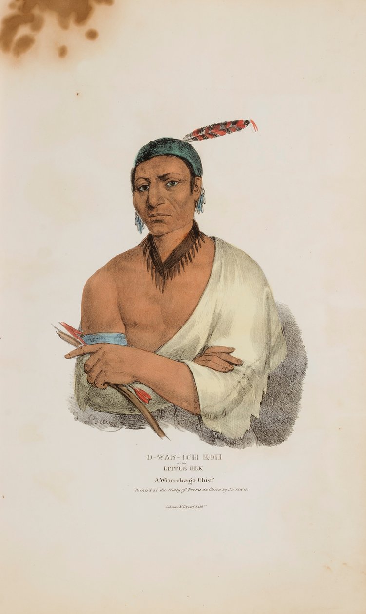O-WAN-ICH-KOH oder der Kleine Elch; Ein Winnebago-Häuptling, aus dem Aboriginal Portfolio von James Otto Lewis