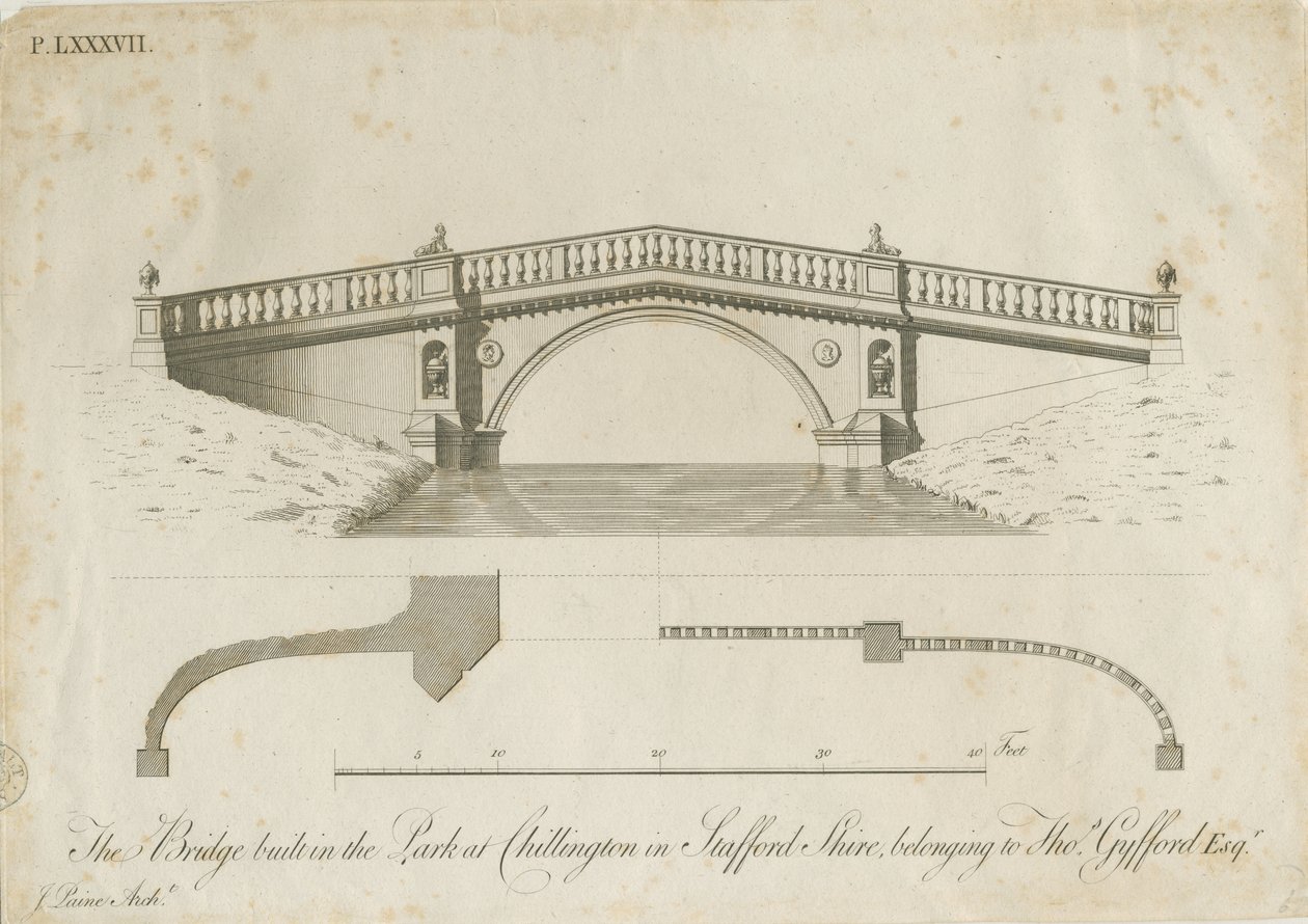 Chillington Park - Brücke: Gravur, ca. 1789 von James Paine