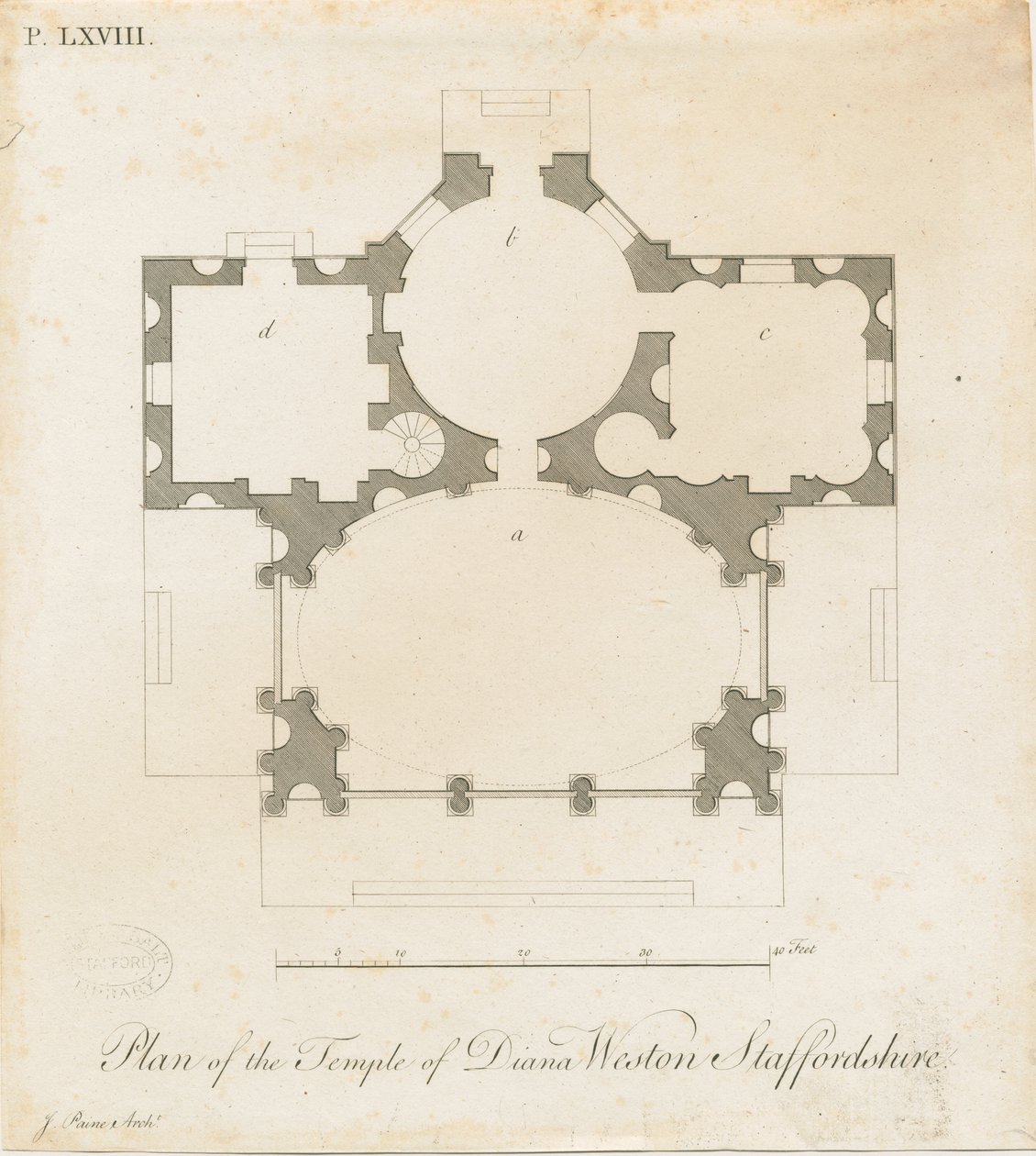 Weston-under-Lizard - Der Tempel der Diana: Gravur, ca. 1765-1770 von James Paine
