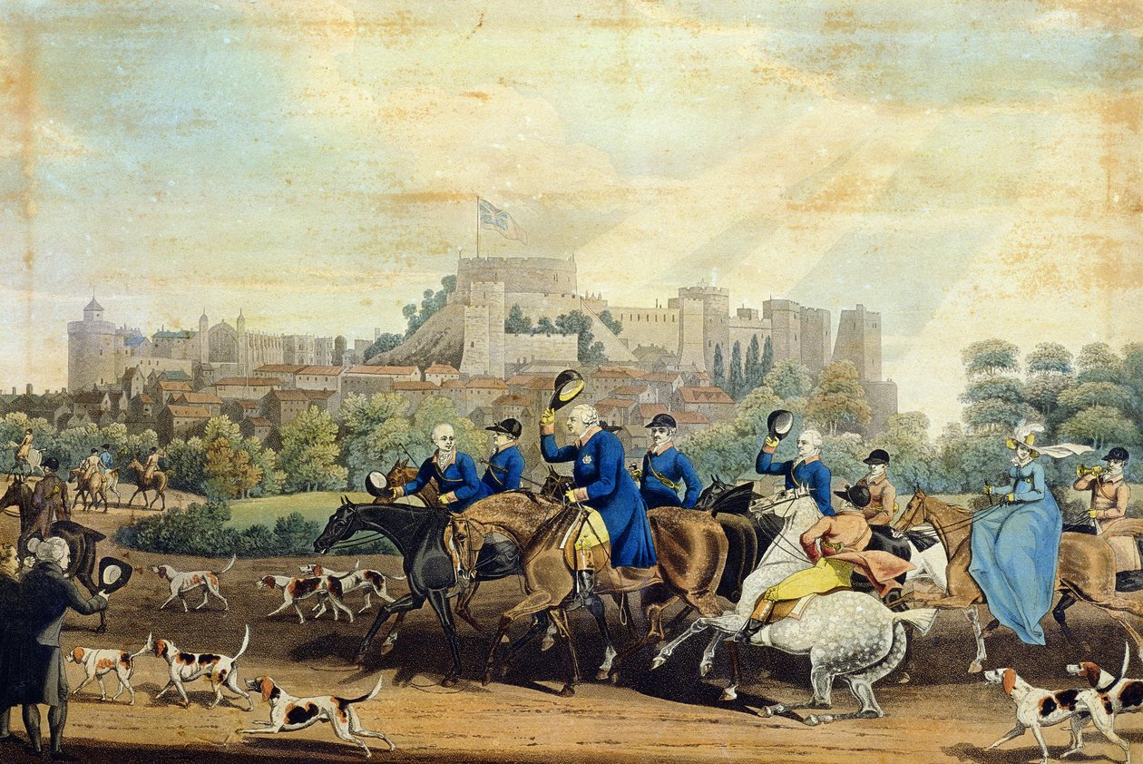 George III. (1738-1820) kehrt von der Jagd zurück, graviert von M. Dubourg, 1820 von James Pollard