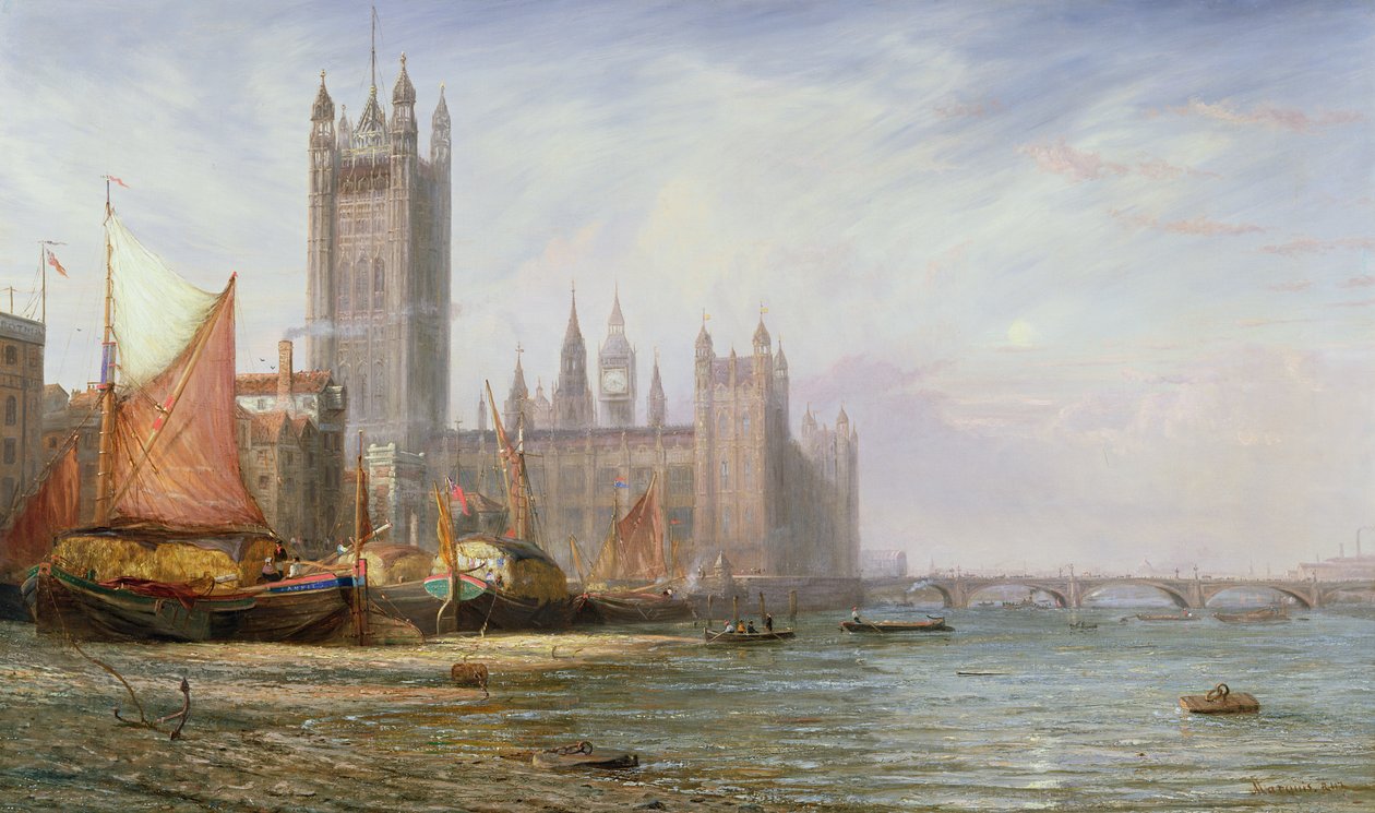 Die Häuser des Parlaments und die Westminster Bridge, ca. 1875 von James Richard Marquis