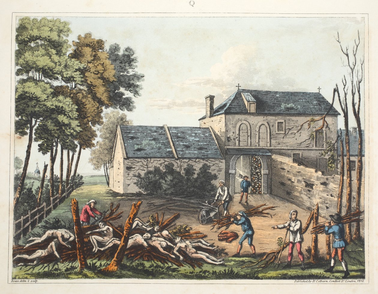 Schloss Hougoumont: zeigt die Toten, die nach der Schlacht begraben werden von James Rouse