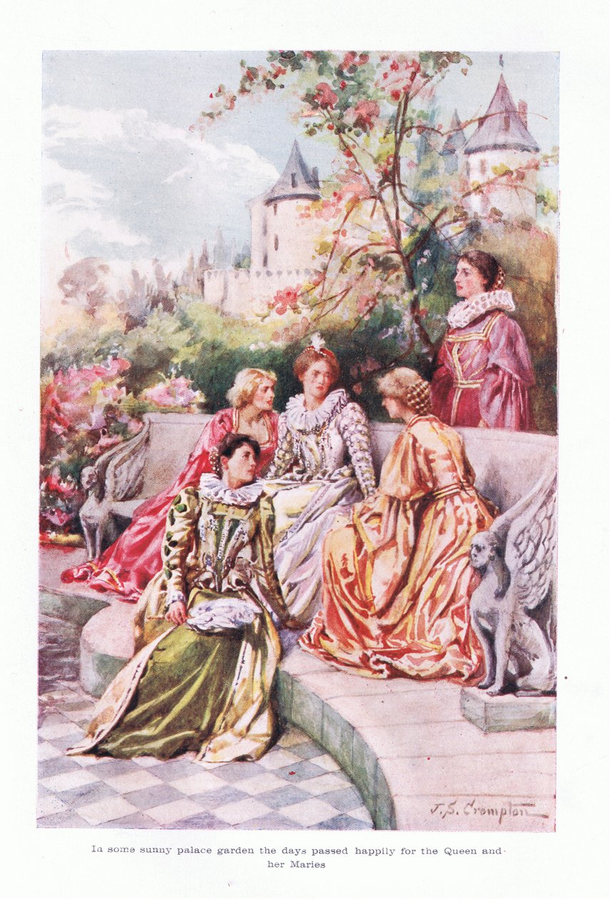 In einem sonnigen Palastgarten vergingen die Tage glücklich für die Königin und ihre Helfer von James Shaw Crompton