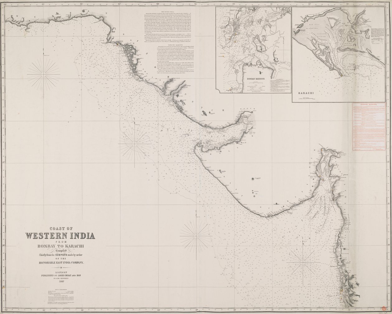 Küste von Westindien von Bombay bis Karachi, hauptsächlich aus den Vermessungen im Auftrag der ehrenwerten Ostindien-Kompanie zusammengestellt von James & Son Imray