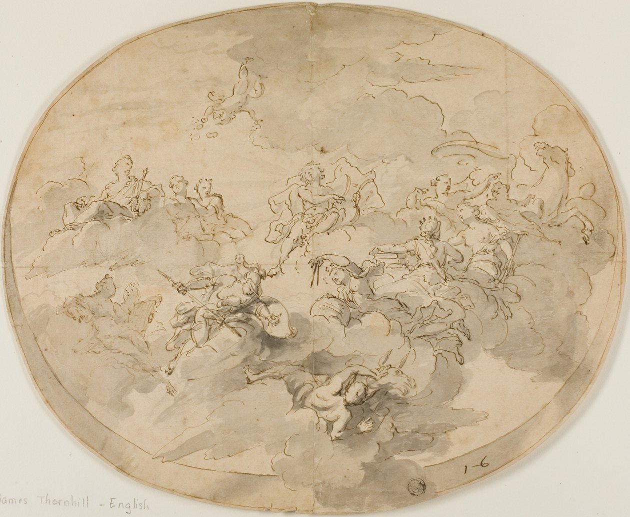 Entwurf für Deckenfresko: Apollo und die Musen mit Minerva, die die Unwissenheit zerstört von James Thornhill