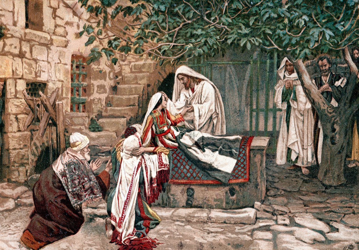 Christus erweckt die Tochter des Jairus, Vorsteher der Synagoge, von den Toten, 1897 von James Tissot